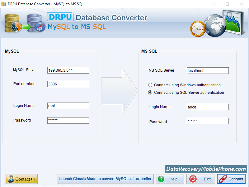 Screenshot of Convert MySQL to MSSQL