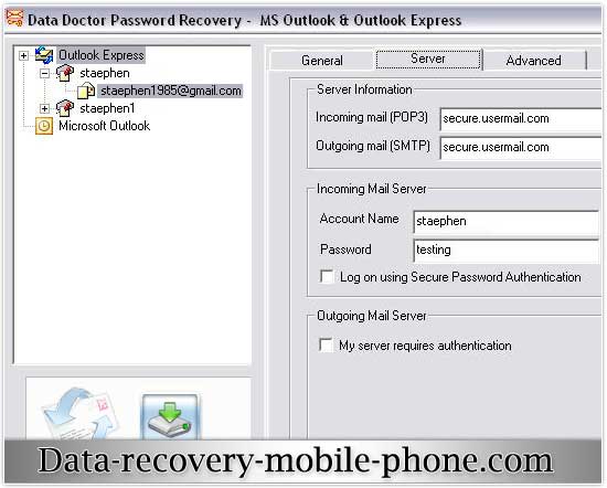 Screenshot of Outlook Password Retrieval Software