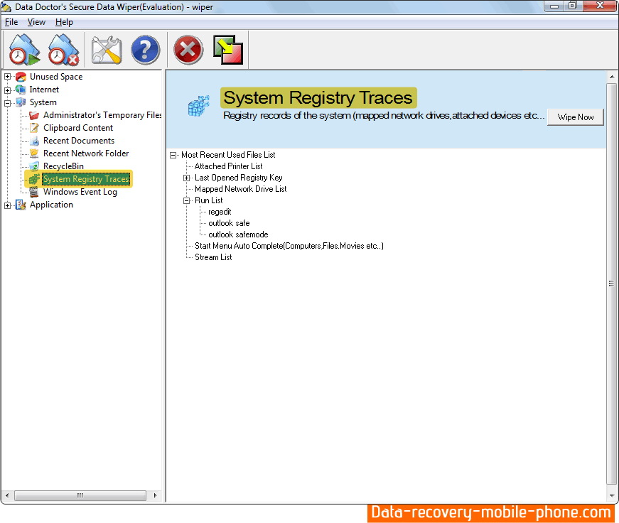 Wipe registry records of system
