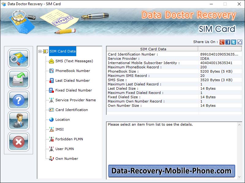 Screenshot of Mobile Sim Recovery 5.3.3.7