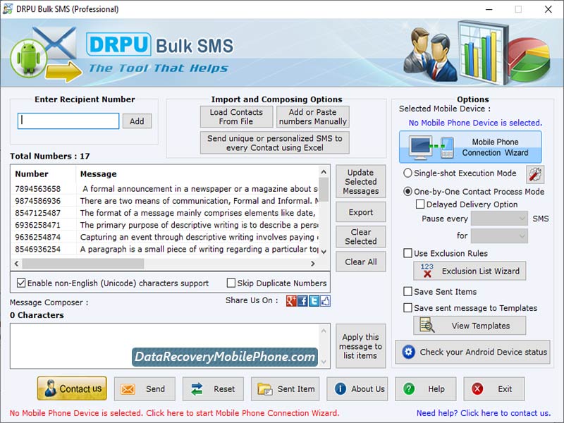 Screenshot of Windows Mobile SMS Software