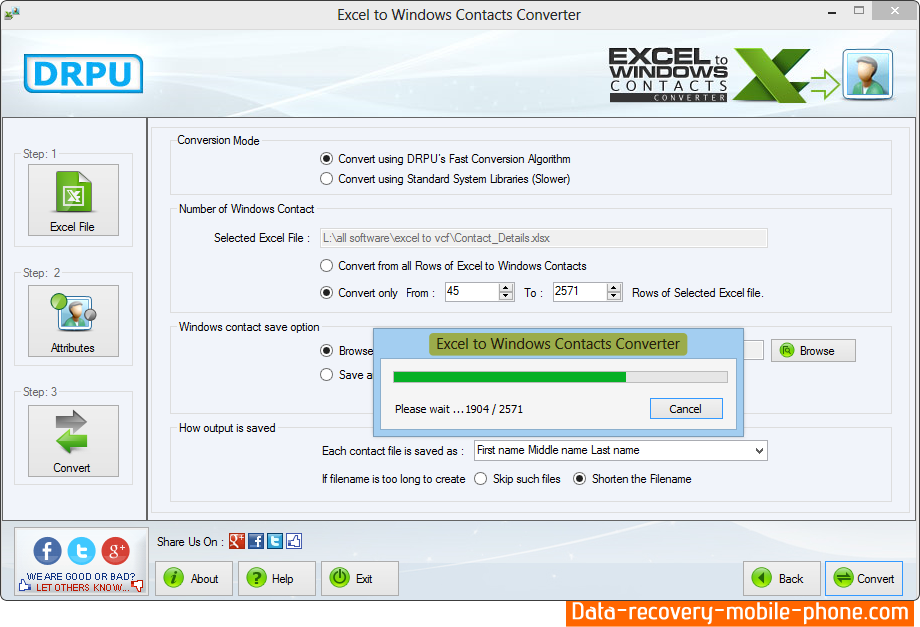 Excel to Windows Contacts Converter Screenshot