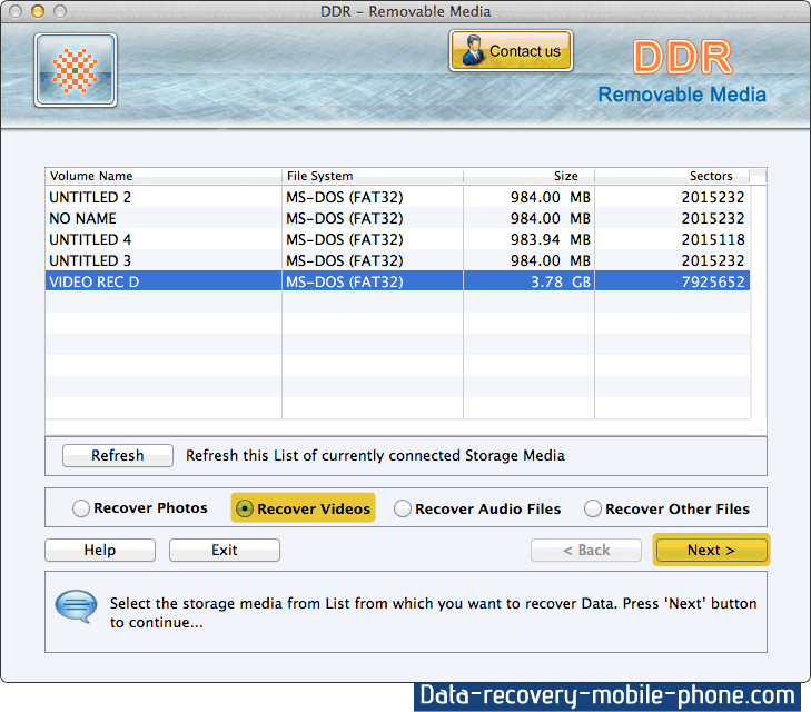 Mac Data Recovery for USB Digital Storage Screenshot