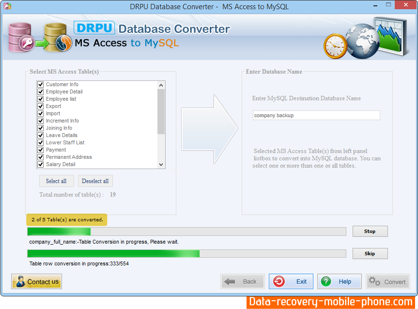 MSAccess to MySQL Database Converter Screenshot