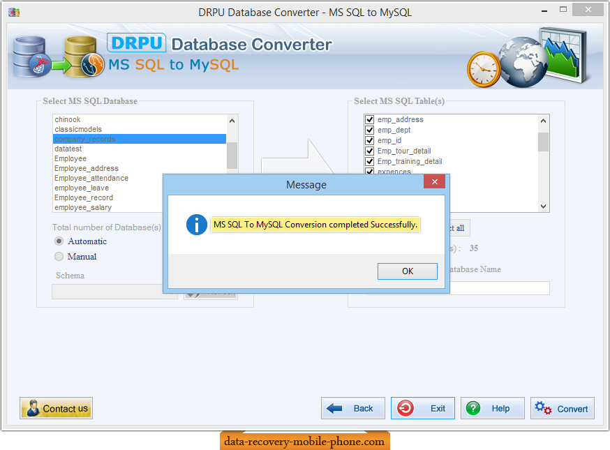 MSSQL to MySQL database conversion completed successfully