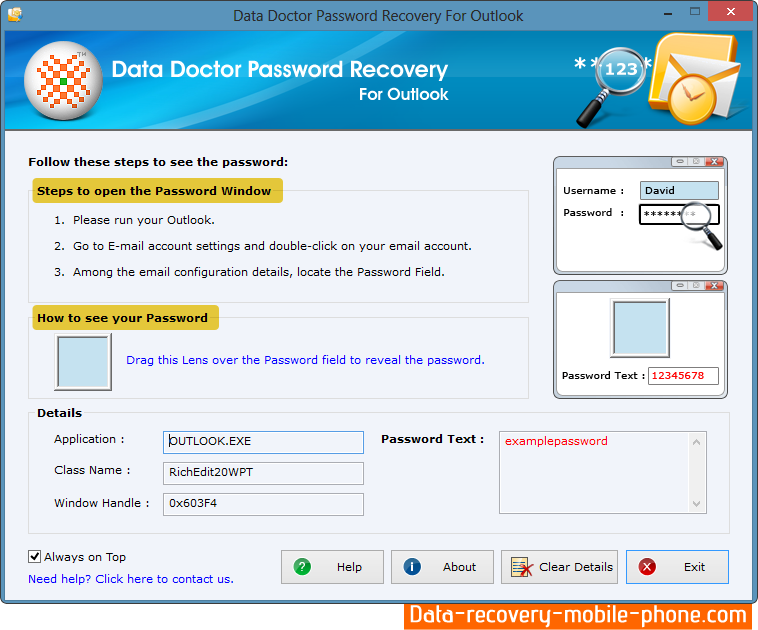 Outlook Express Password Recovery Software Screenshot