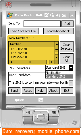 Bulk SMS Software for Pocket PC to Mobile Screenshot
