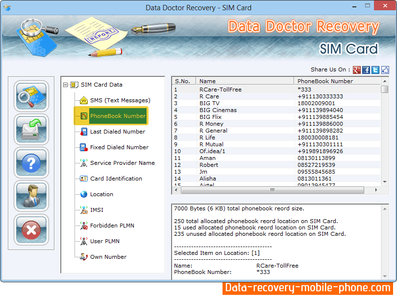 Data Recovery for Sim Card Screenshot