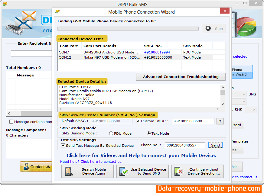 Use Selected Device to Send SMS