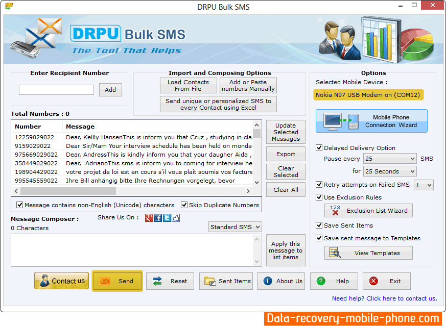 Bulk SMS Software for GSM mobile phones Screenshot
