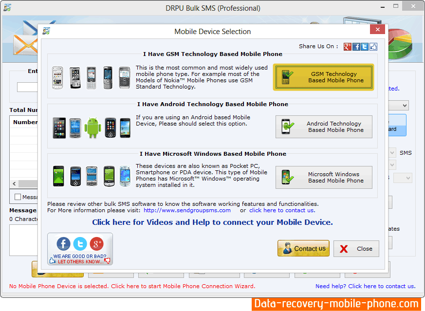 Select mobile device type